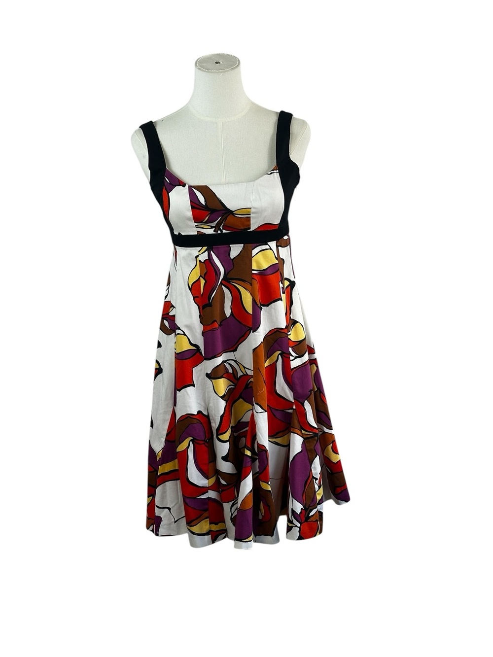 Nine West Abstract Floral Fit & Flare Dress Retro Y2K Bold Colorblock Sleeveless